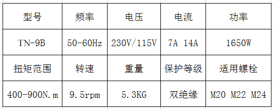 漢普電動扭矩扳手TN-9B參數(shù)